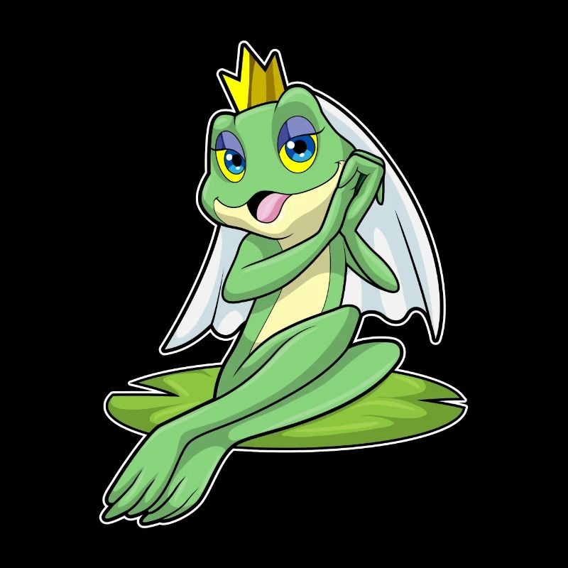 Frog as bride at wedding with crown