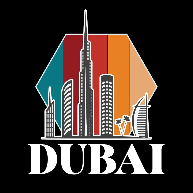 Dubai Skyline Burj Khalifa Emirates Retro UAE