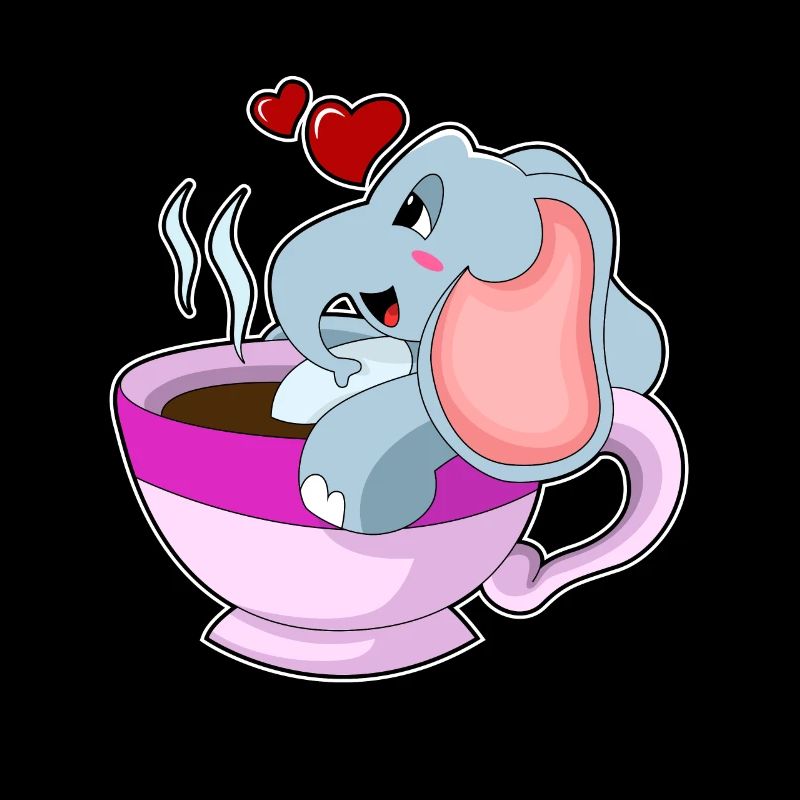 Éléphant avec tasse de café