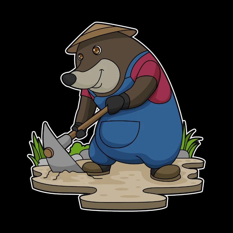 Mole as a farmer with a hoe