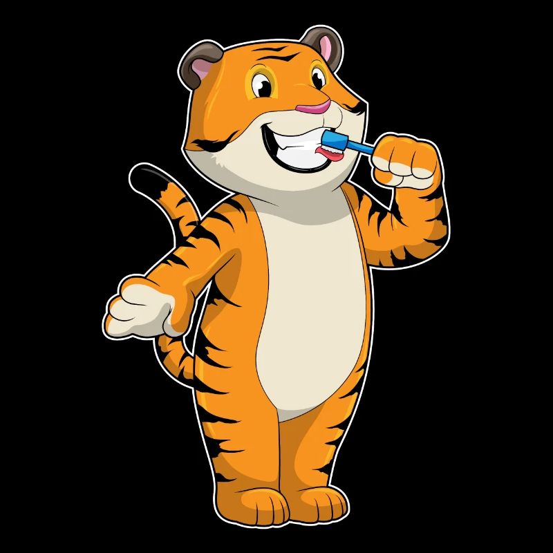 Tiger with toothbrush