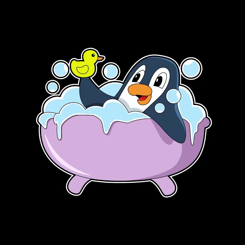 Pingouin dans la baignoire avec canard