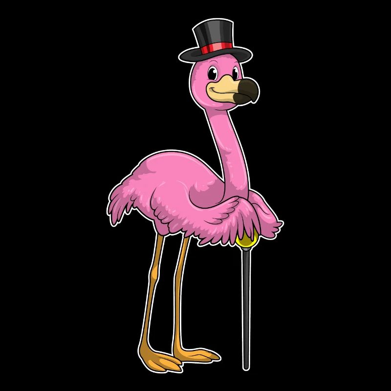 Flamingo as a pensioner with a walking stick