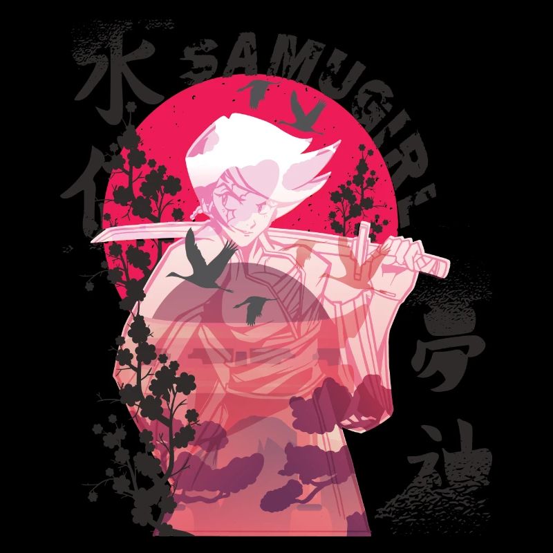Fille Samouraï Samugirl Japonais Fleurs Guerrière