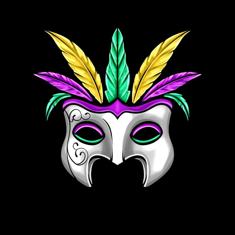 White Mask With Feathers For Mardi Gras