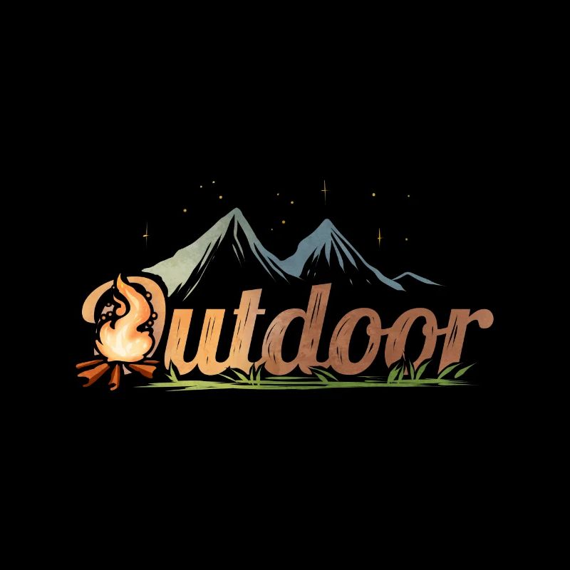 Logo Outdoor - Camp Fire In The Mountains While