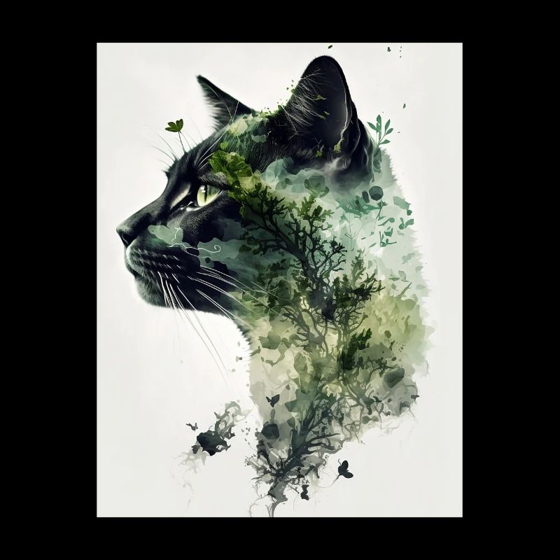 Double Exposure Cat and Forest