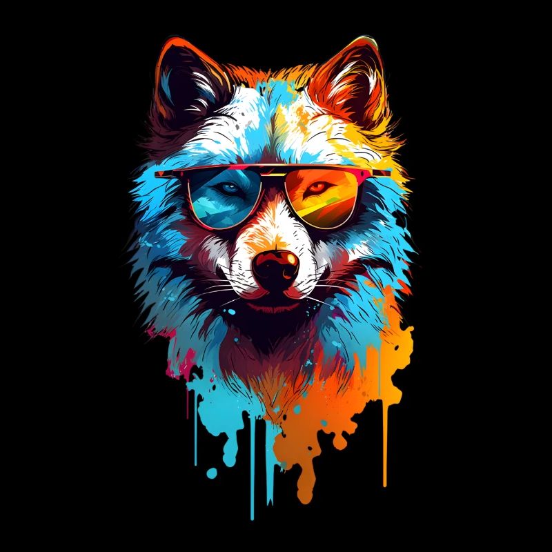 Colorful wolf with sunglasses