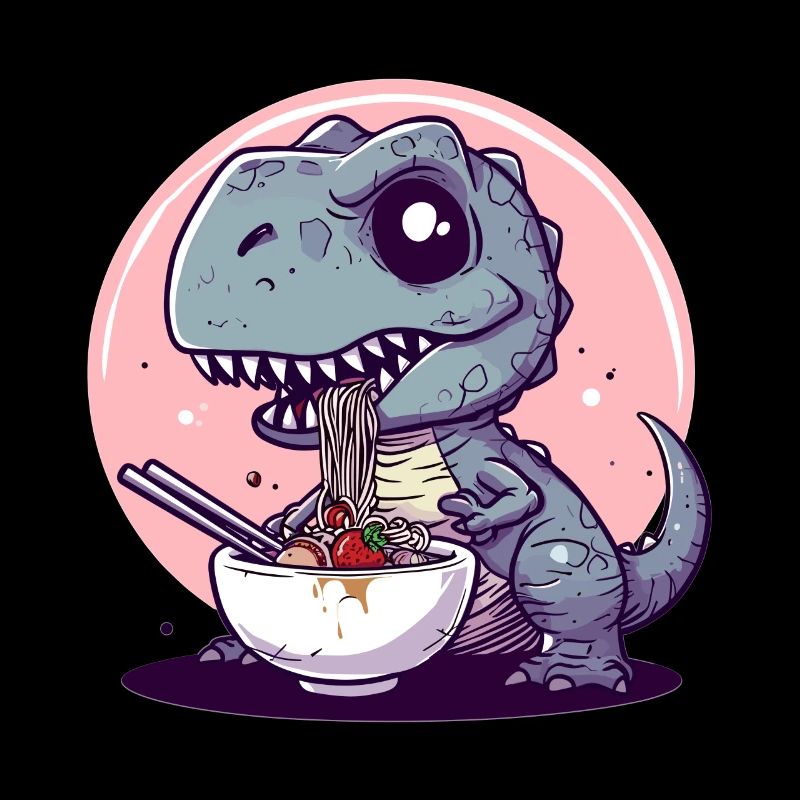 Goth Pastel Mignon Effrayant Kawaii T-Rex Manger Ramen