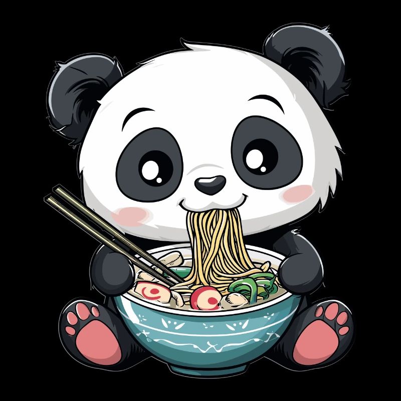 Kawaii Panda mangeant Ramen Soupe de nouilles Anime Mignon