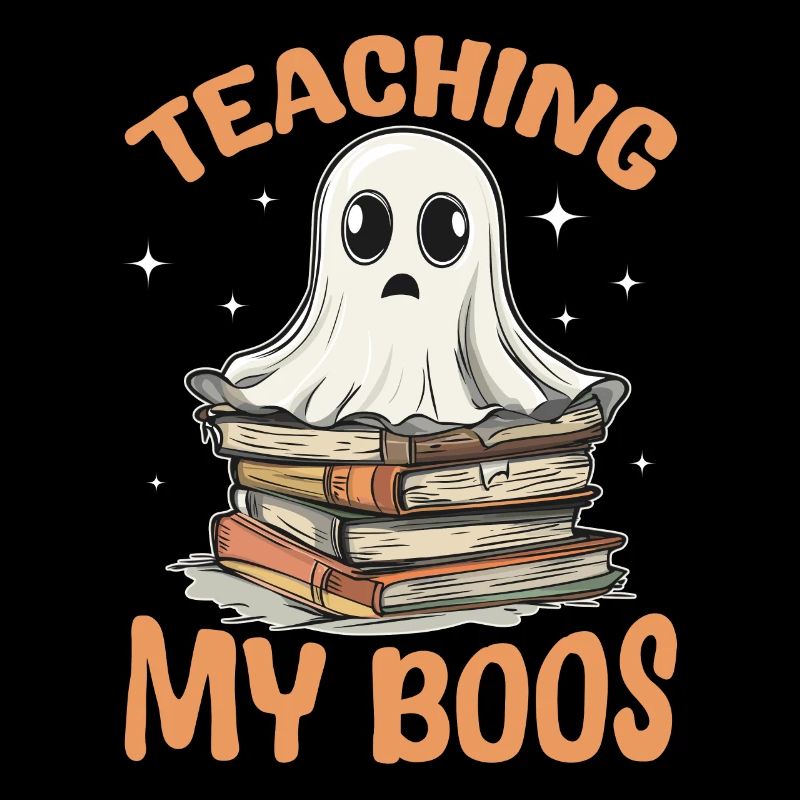Funny Teacher Halloween Ghost Reading Book