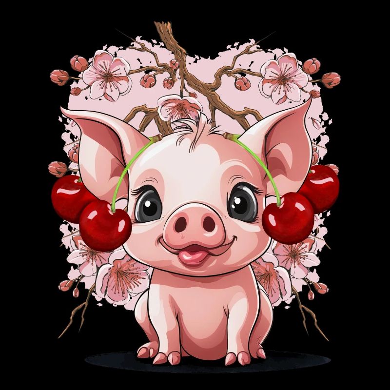 Pig, Cherries, Cherry, Piglet, Cherry Blossom