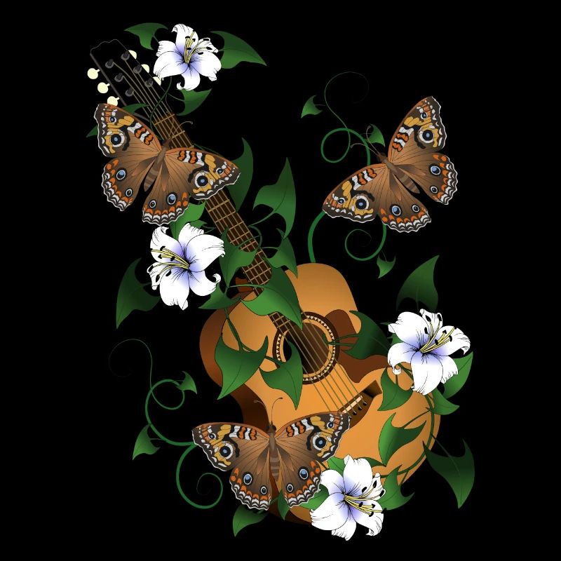 Gitarre mit Blumen und Schmetterlinge