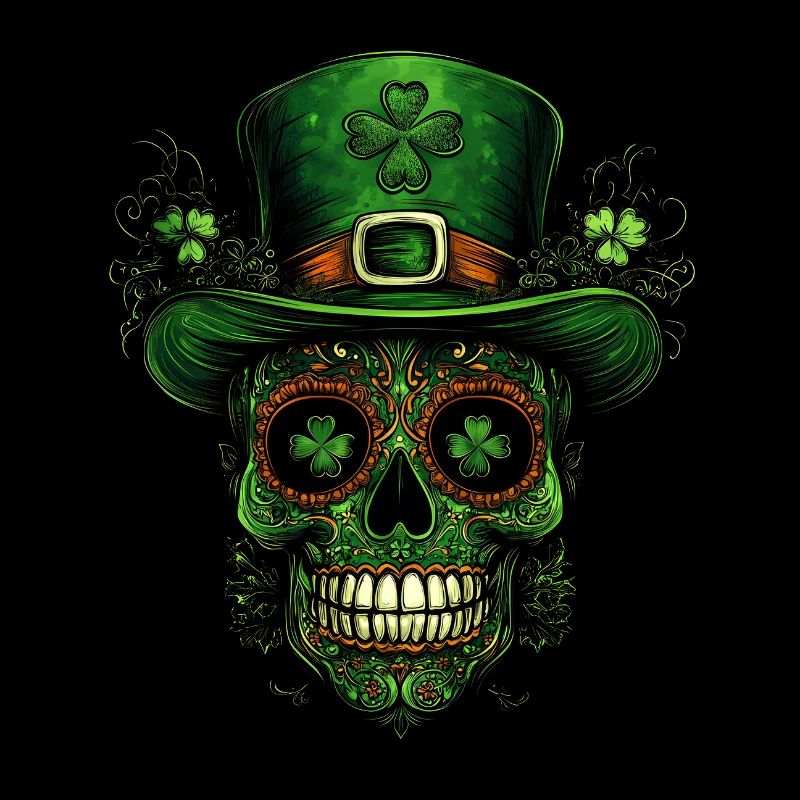 St Patrick Day Skull Skull Shamrock Ireland
