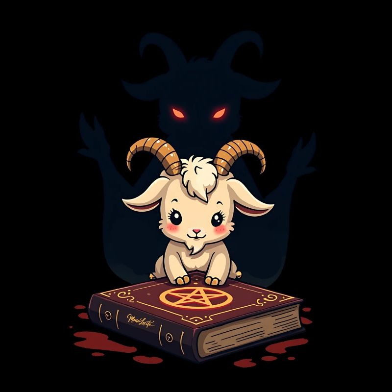 Cute Demonic Goat with Occult Spellbook