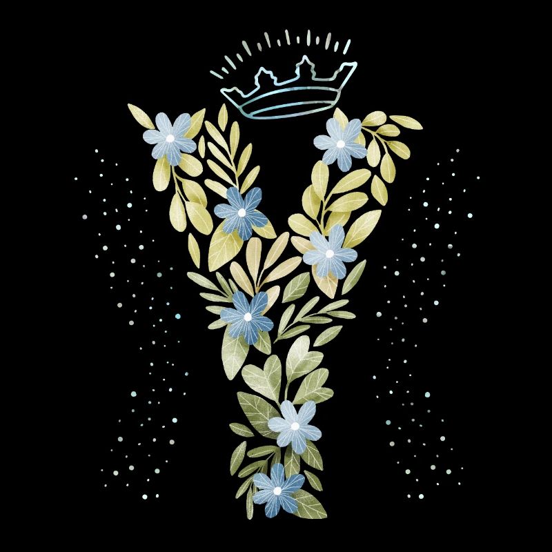 Monogram letter Y with crown, floral ornament