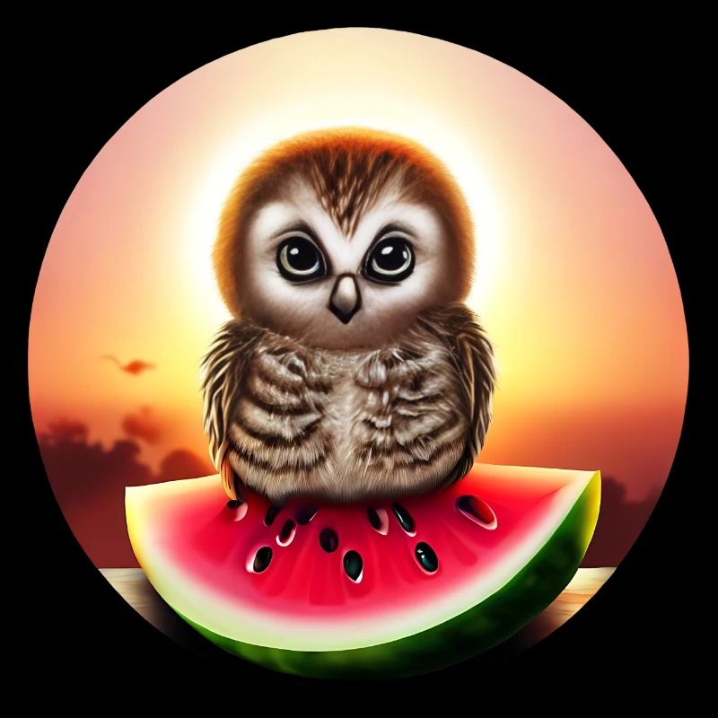 Hibou sur pastèque au coucher du soleil