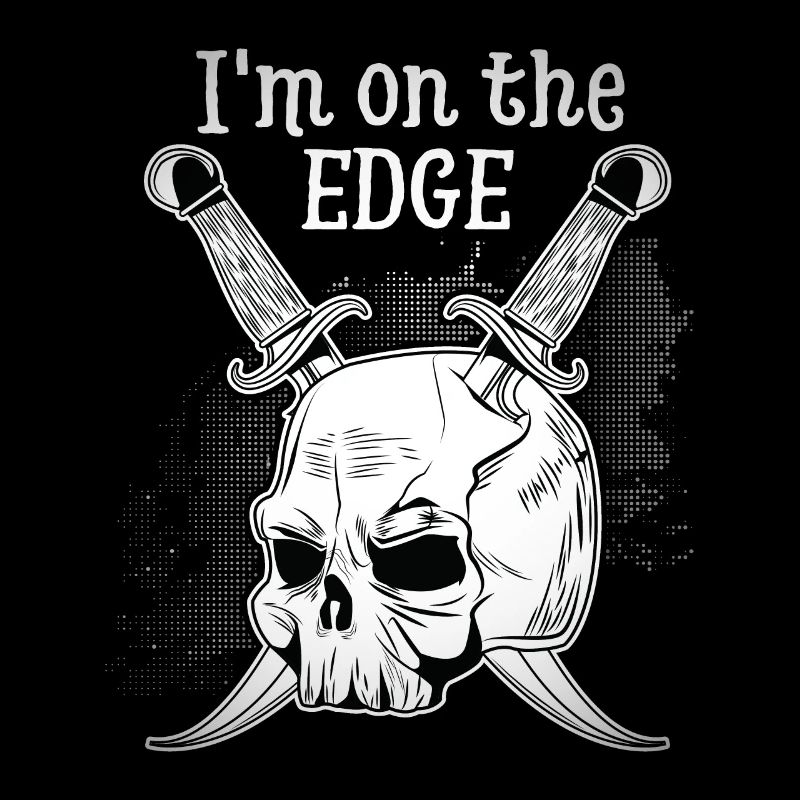 Funny skull, skull with dagger, saying