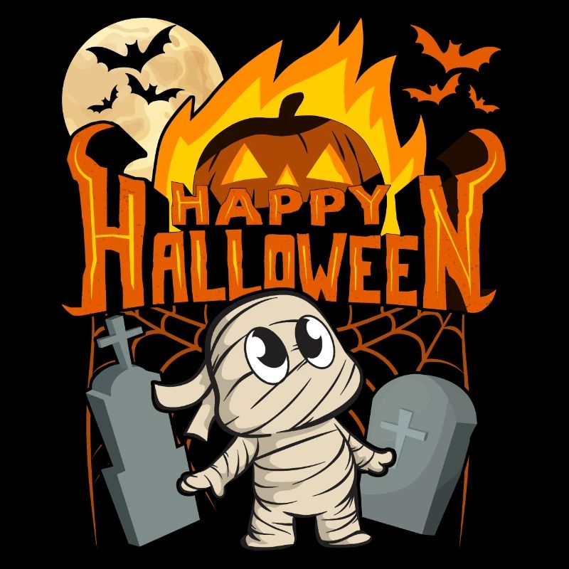 Happy Halloween Comic Mummy med græskar, siger