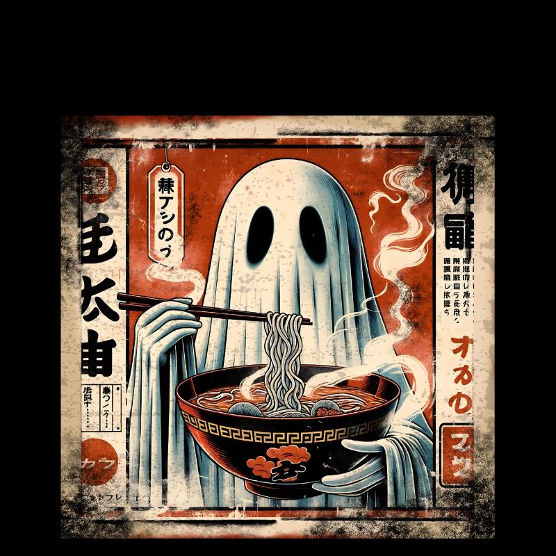 Ramen Ghost Grunge Poster Style