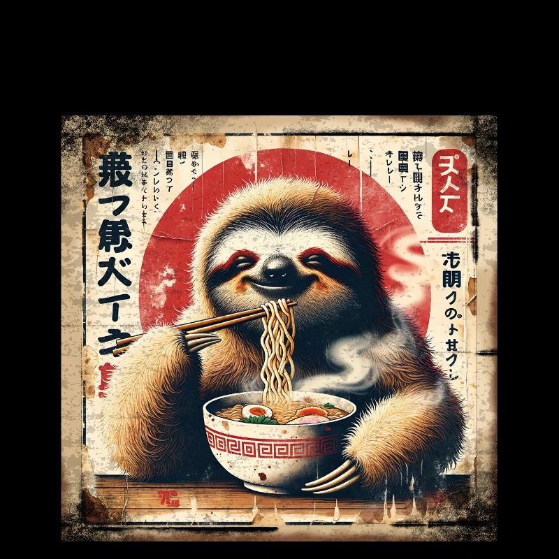 Ramen Faultier Grunge Poster Style