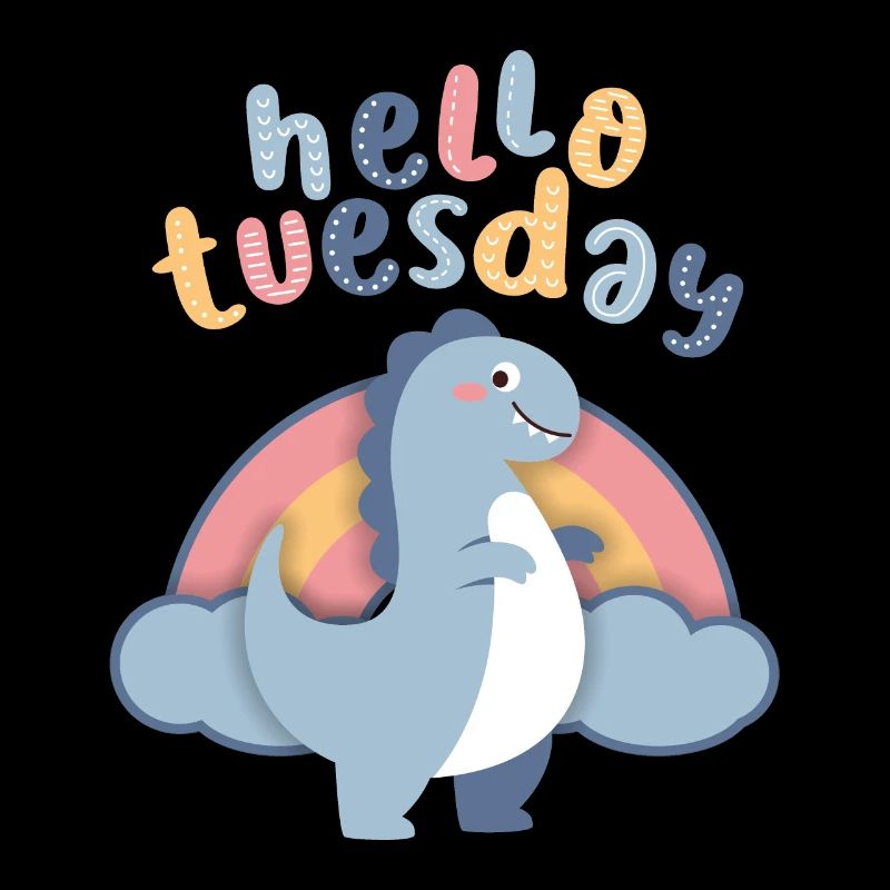 Kawaii Dinosaurier, Regebogen Hello-Tuesday Spruch