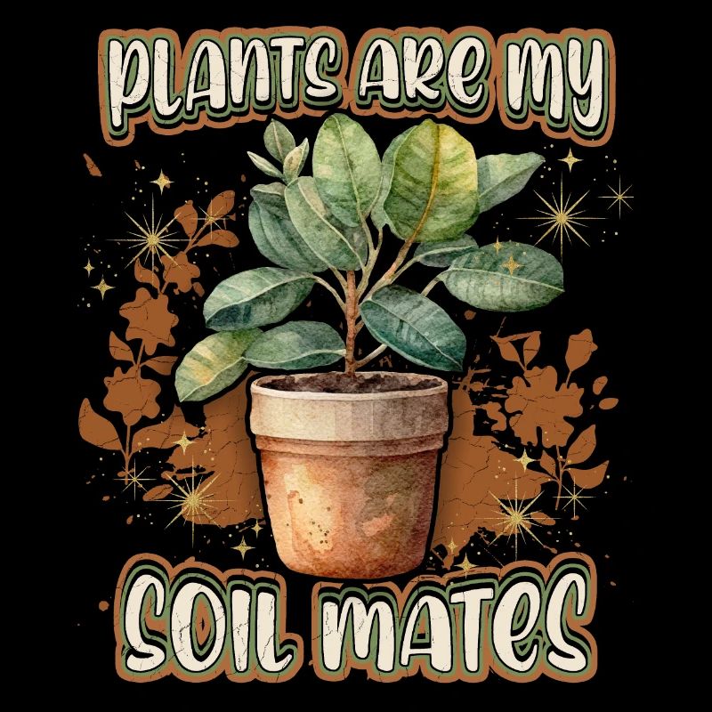 Flower Pot with Rubber Tree, Funny Plants Saying