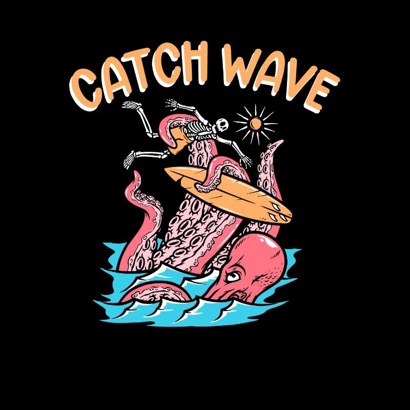 Catch Wave Surfer Octopus Skeleton Surfboard