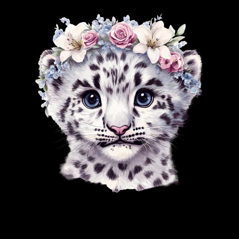 Léopard des neiges avec couronne de fleurs