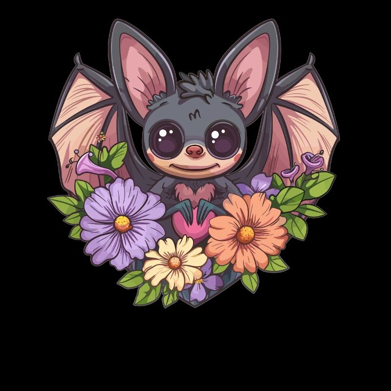 Fledermaus mit Herz und Blumen