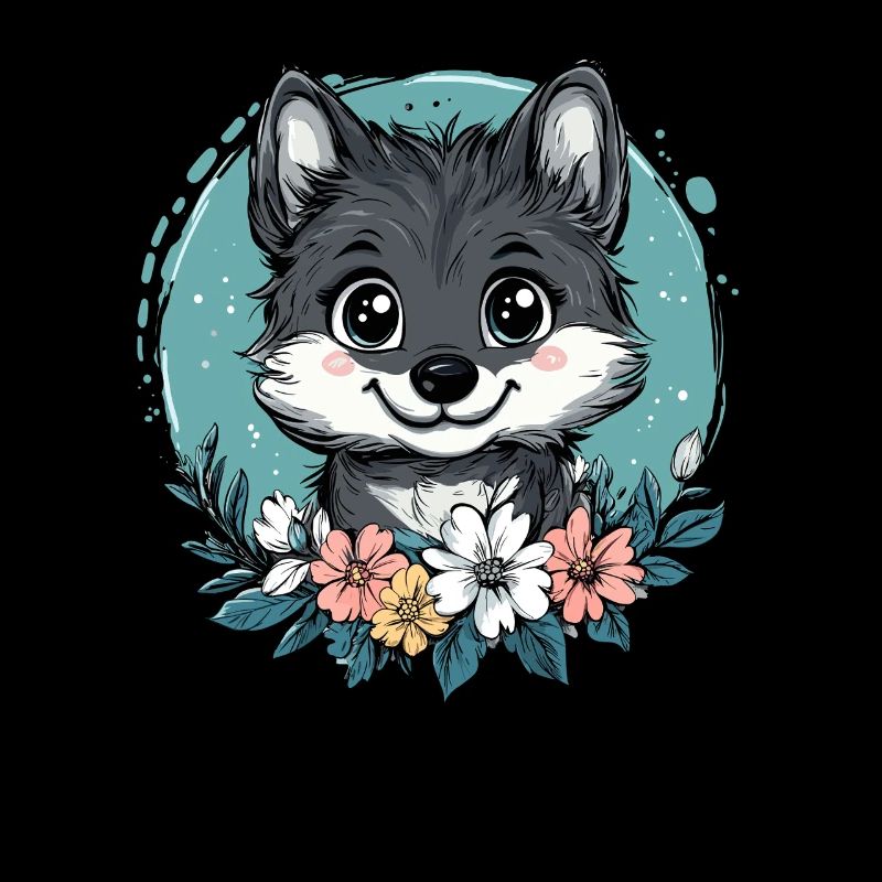 Loup mignon avec des fleurs
