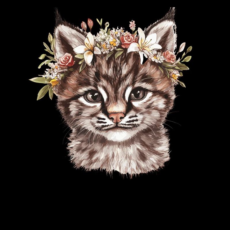 Chat avec couronne de fleurs