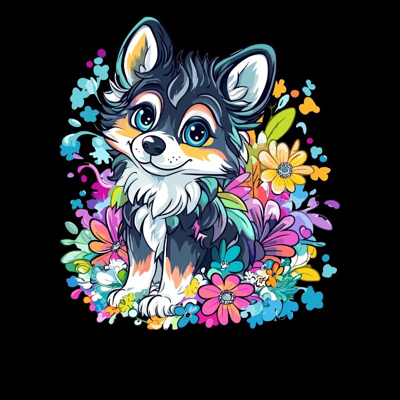 Husky coloré avec des fleurs