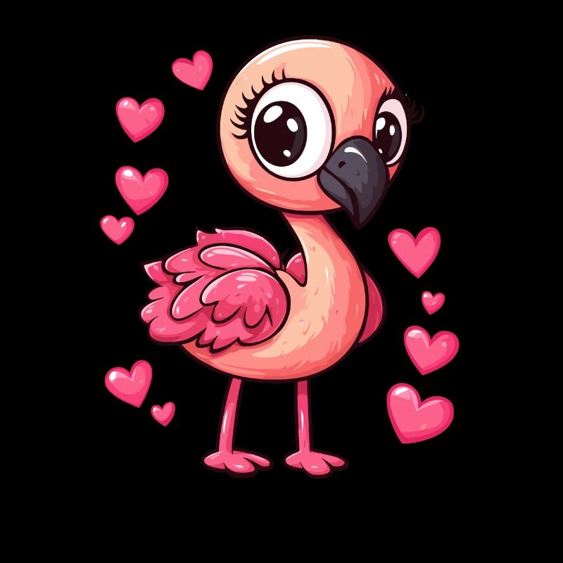 Flamant rose avec des cœurs
