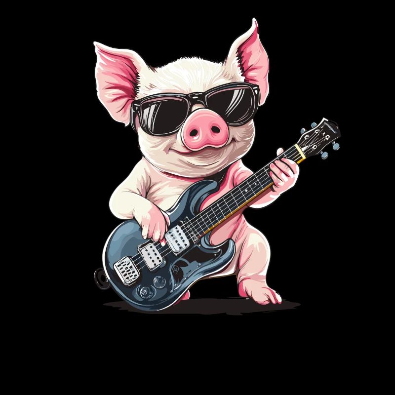 Rocking pig with guitar
