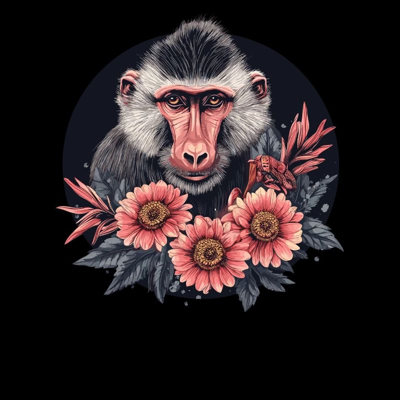 Mandrill mit Blumen