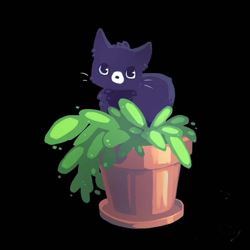 Katze in einem Blumentopf.