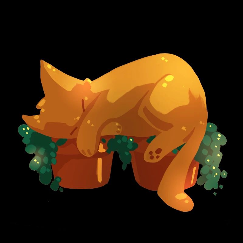 Chat sur des pots de fleur.