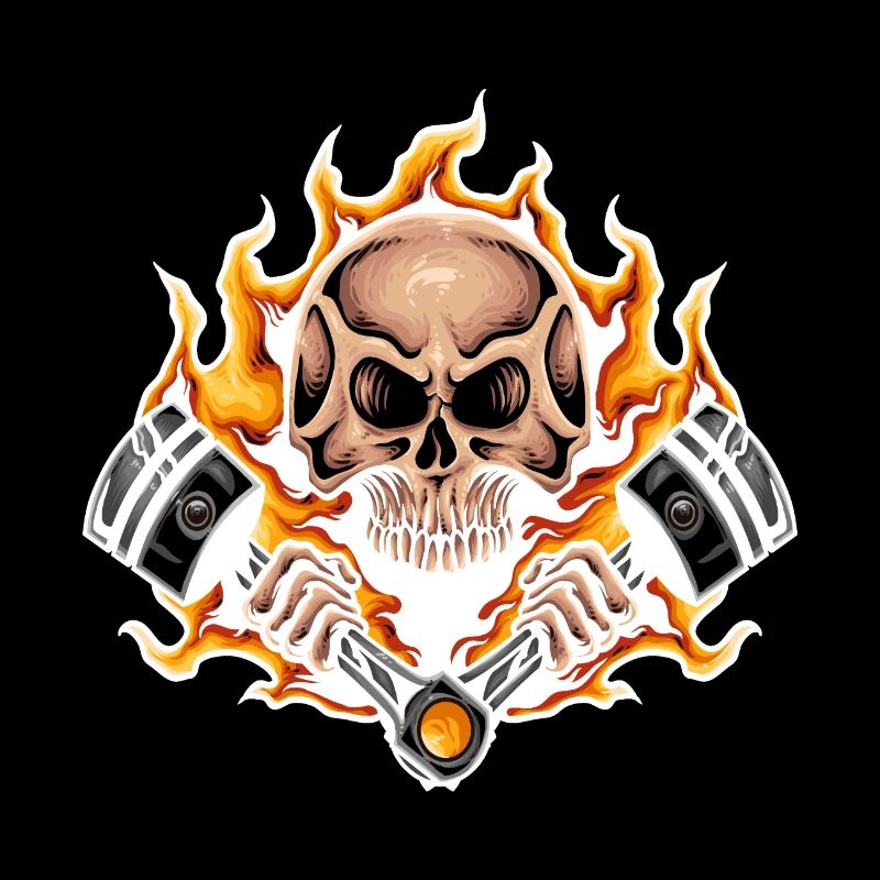 Skull with Engine Piston Shirt Biker Mechanic