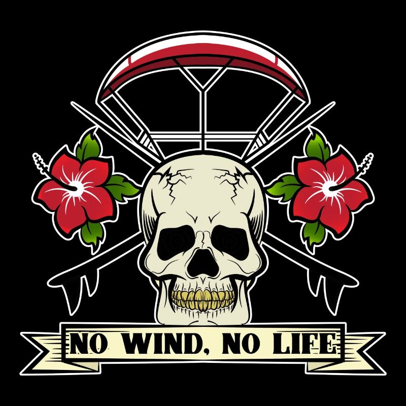 No Wind No Life Skull Surf Kite Kitesurf