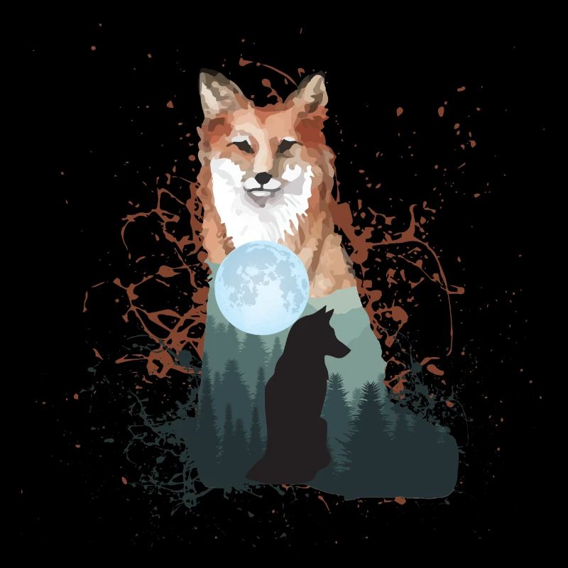 Fuchs Hund Wolf mit Vollmond Mond Natur Geschenk