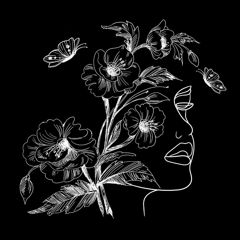 Flowers face drawing silhouette