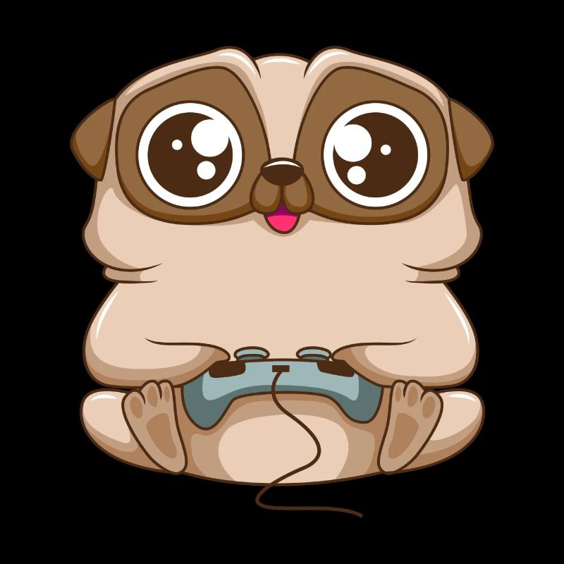 Cute gaming pug dog with gaming controller