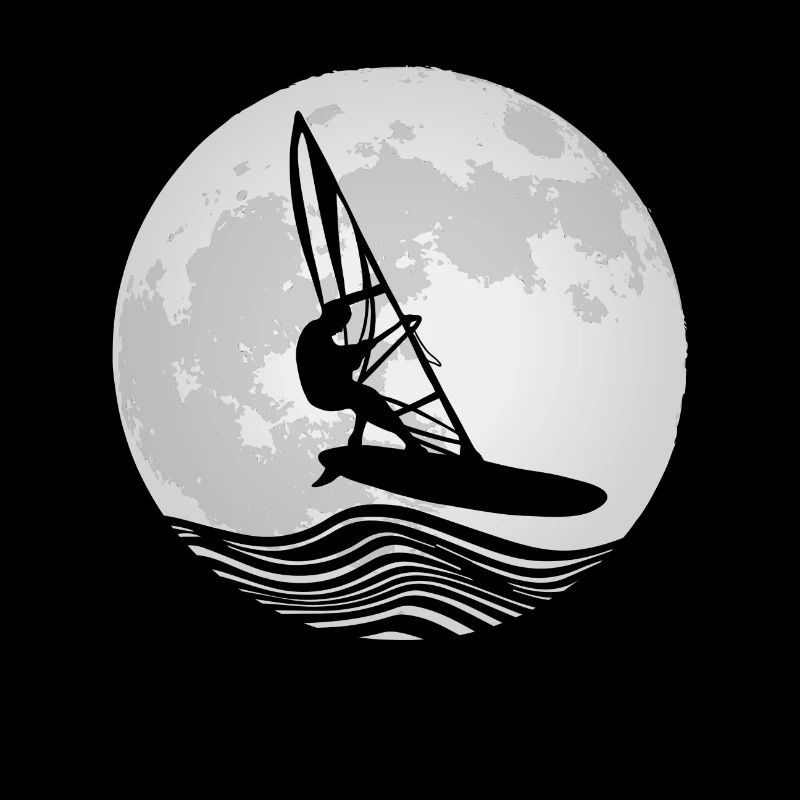 Windsurfer Silhouette Pleine Lune Lune Planche à voile