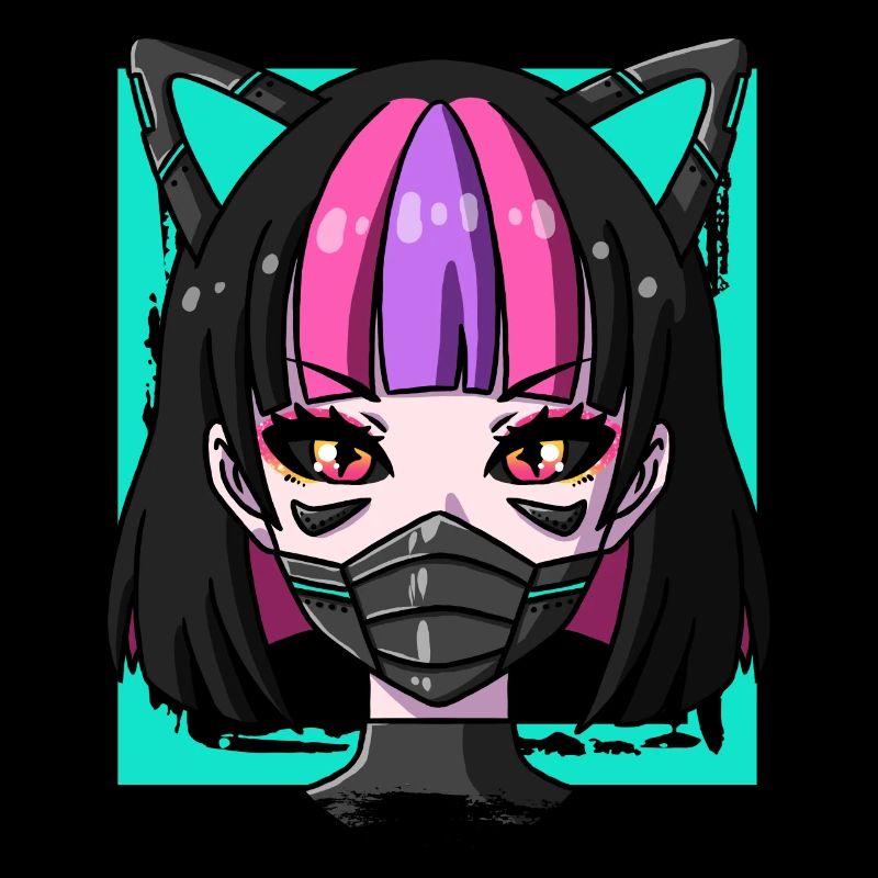 Cyborg Anime Mädchen Neko Mädchen Cyber Punk Cyber