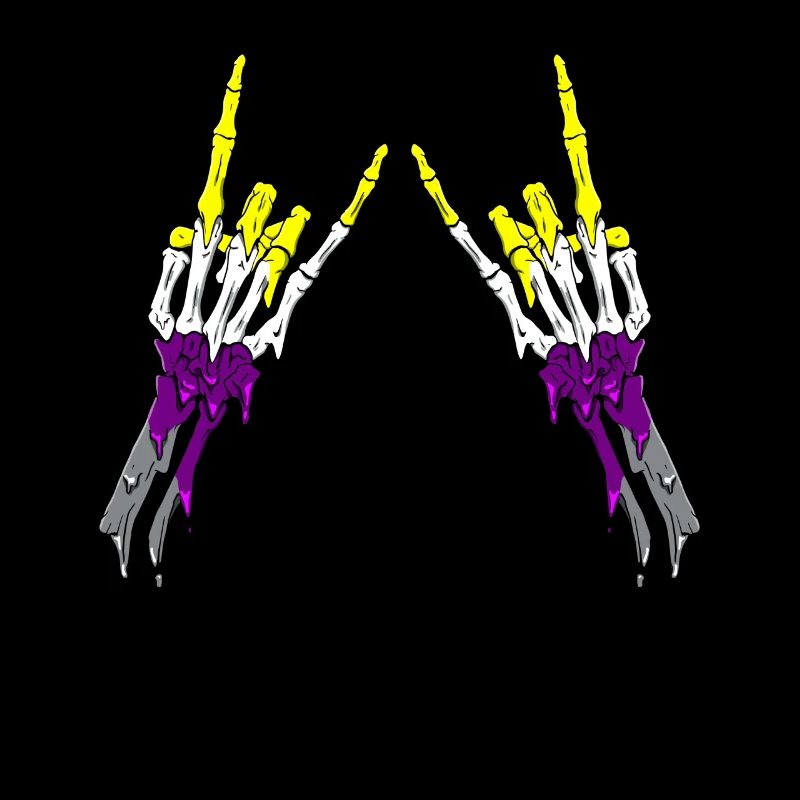 Non Binary Pride Flag Devil Horn Skeleton Subtle