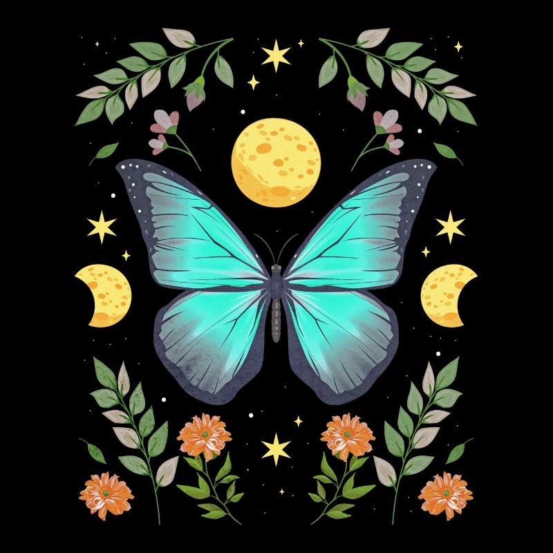 Cottagecore Monarch Butterfly Flowers Moon