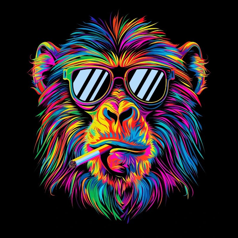 Baboon Monkey Sunglasses Smoking Cigarette Pop Art