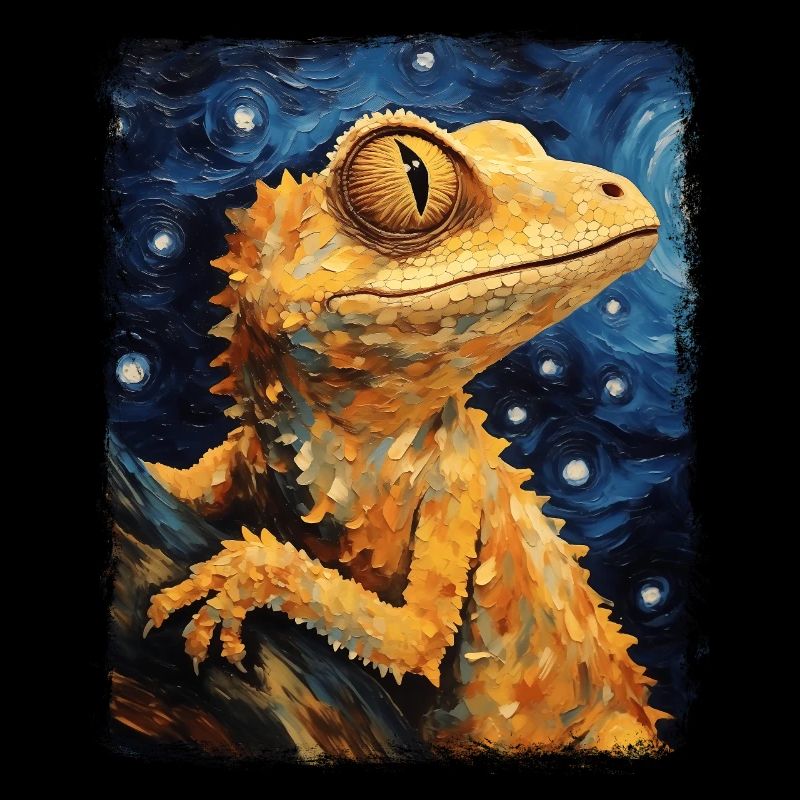 Crested Lizard Starry Night Painting