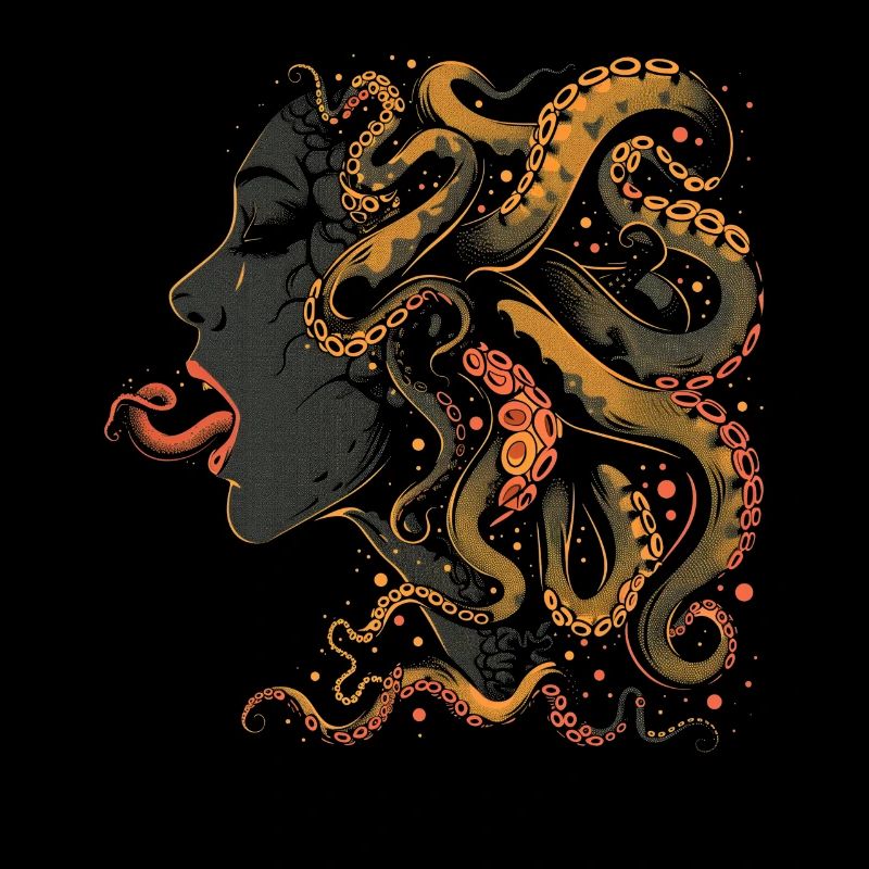 Weirdcore Aesthetic Octopus Woman Face Horror
